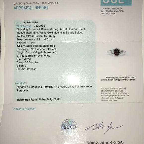 Mogok Burma Ruby by Kat Florence with appraisal - Picture 9 of 9